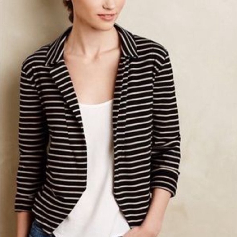 Anthropologie Dolan Black & Tan Striped Shadow Band Cropped Open Blazer Jacket